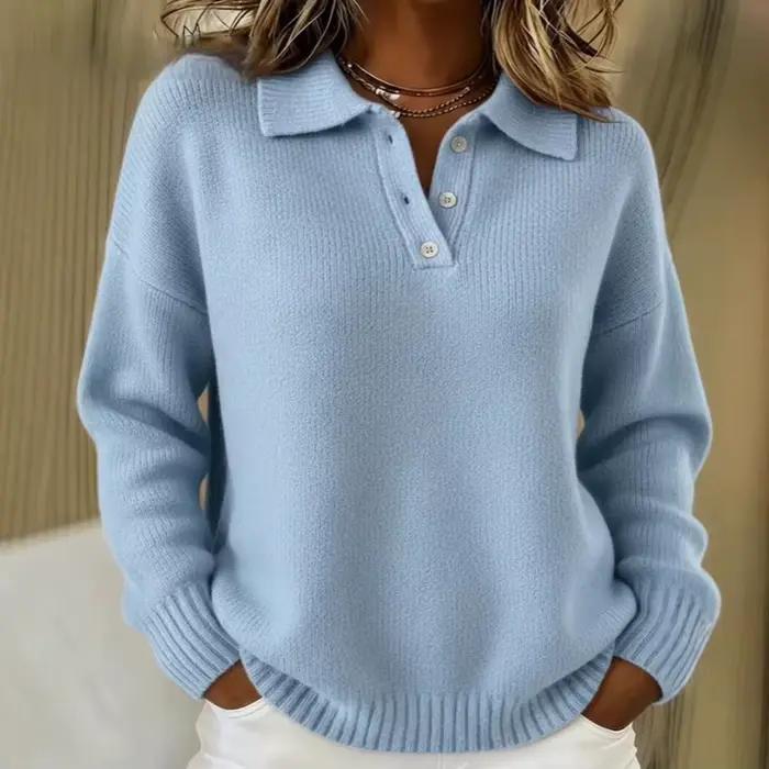 Nouveau pull polo à revers pour femme, style ample et décontracté, doux et moelleux, à manches longu