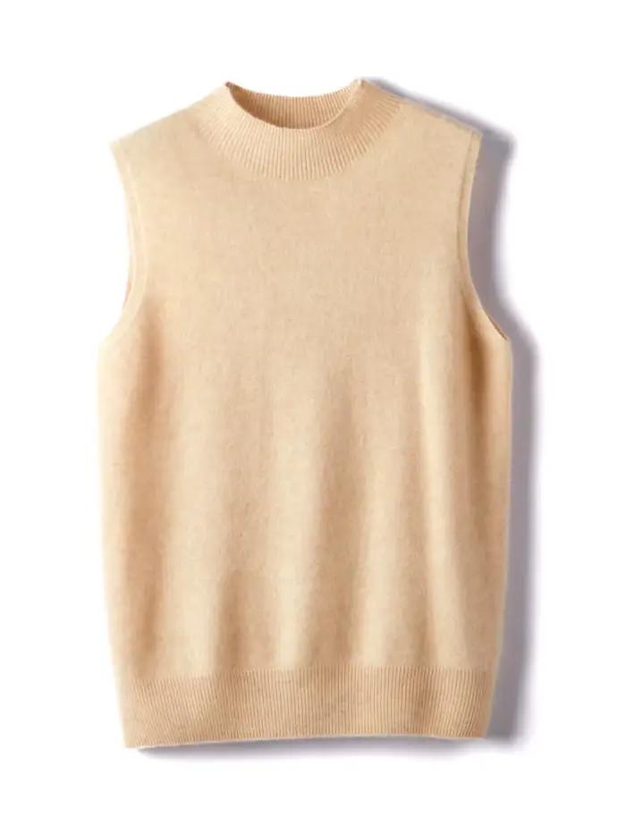 Pull à col montant en fibre de laine pure pour femme, pull en cachemire, haut basique, vêtements sol