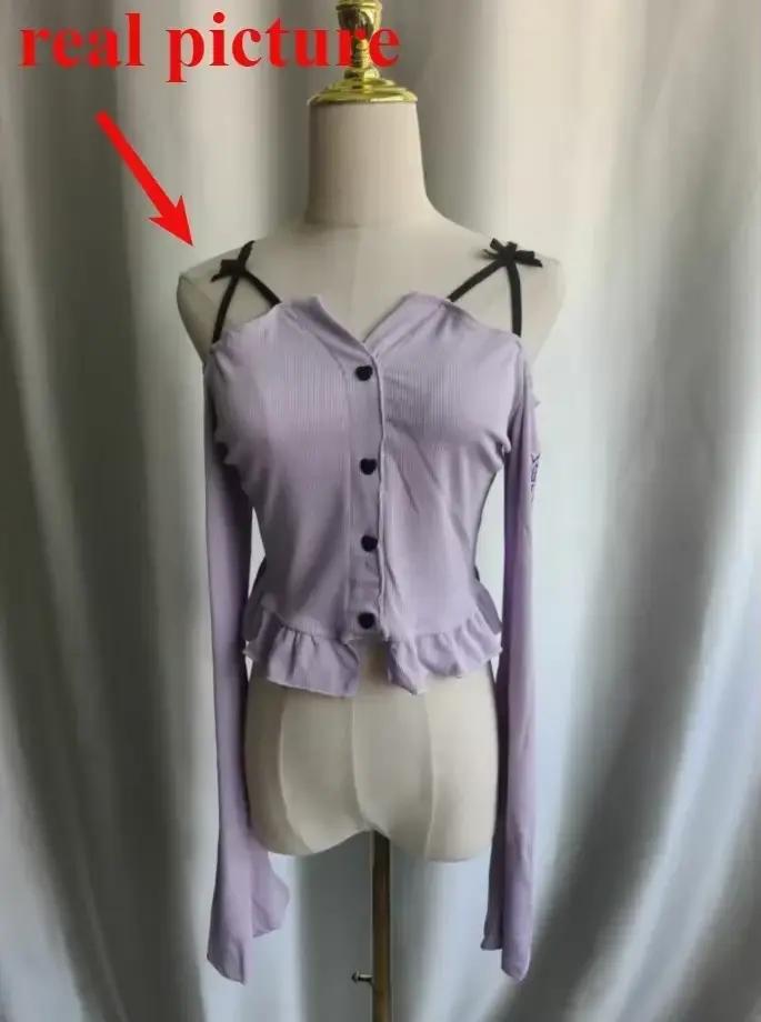 Cardigan doux pour femmes Y2k, couleur unie, col Slash, manches évasées, Slim, volants, haut court, 