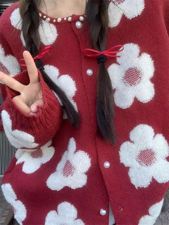 Veste pull Jacquard Cardigan automne et hiver, nouveau Style, manches longues, fleur, extérieur, hau