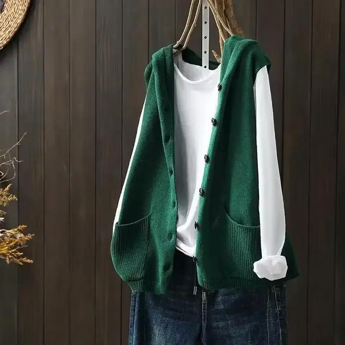 Gilet Cardigan rouge tricoté pour femme, pull à capuche, ample, vêtements pour jeunes, hauts formels