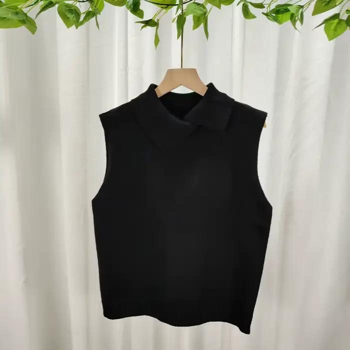 Gilet en tricot coréen uni à col rabattu sans manches, polyvalent et décontracté pour femme, automne