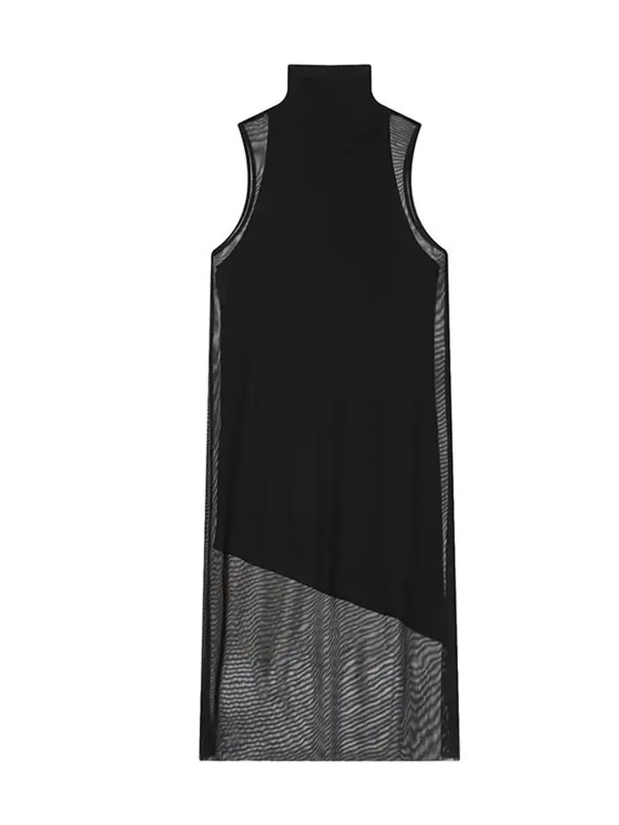 Robe Double couche sans manches à col roulé pour femmes, Sexy, ajourée, moulante, robes de soirée, n