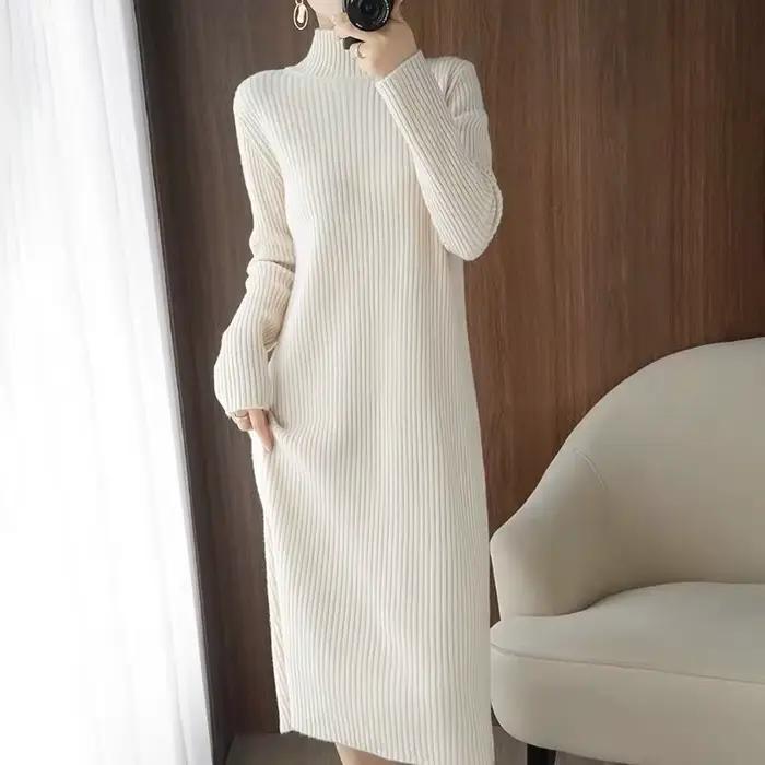 Robe pull maxi esthétique décontractée pour femmes, robes longues vintage, blanc, mode coréenne, hiv