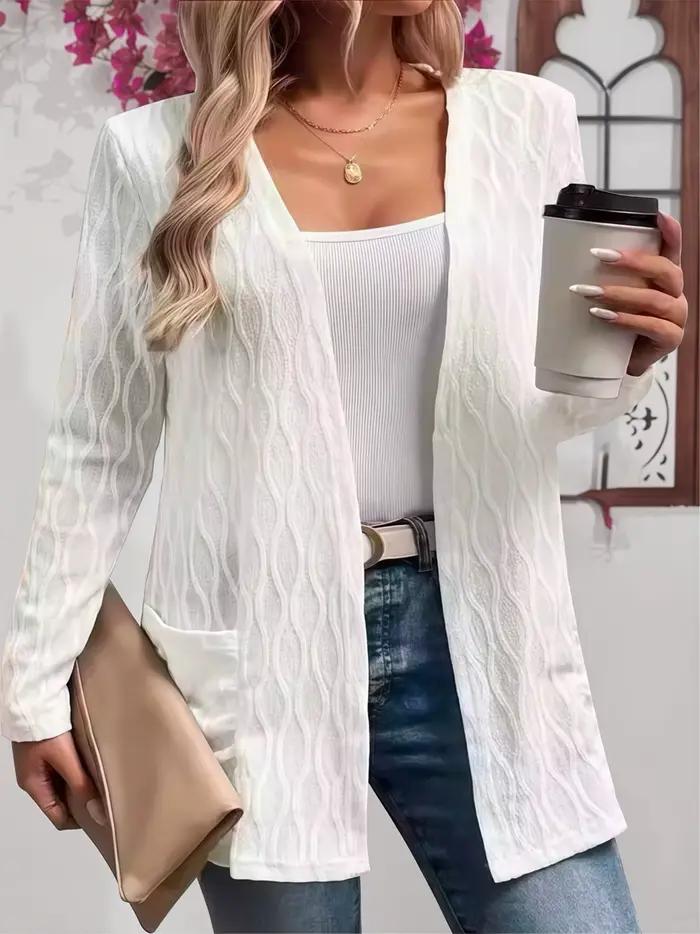 Cardigan d'automne confortable pour femmes, décontracté, élégant, solide, texturé, poche avant ouver