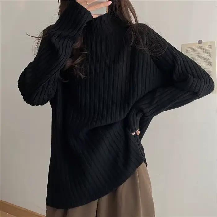 2025 multicolore col roulé tricoté pull femmes nouveau à manches longues pull ample chandails automn