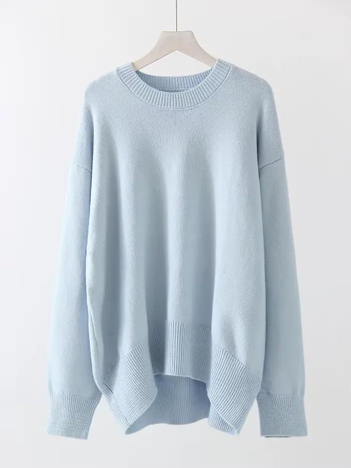 Pull basique surdimensionné bordeaux pour femme, col rond, chaud, ample, tricot, vêtements d'hiver, 