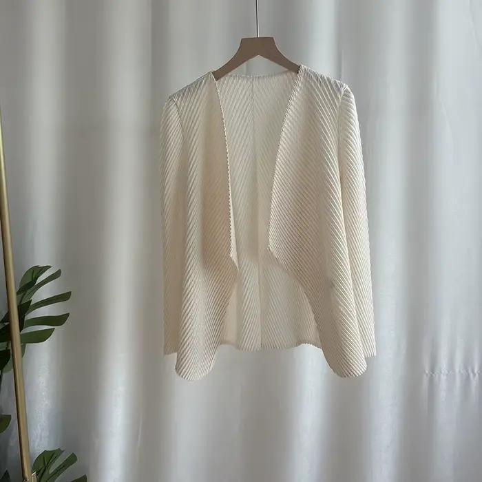 Miyake 2025 printemps nouvelle mode femmes couleur unie polyvalent Cardigan haut ample mince plissé 