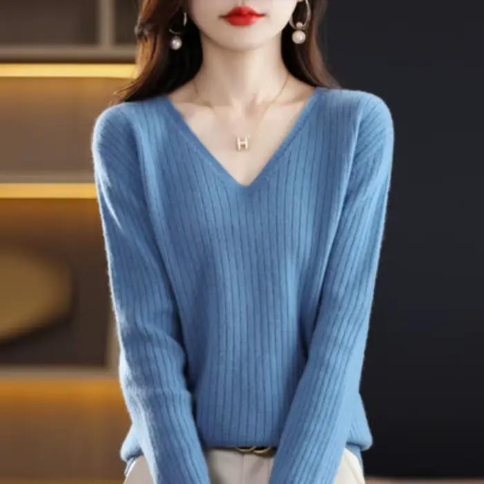 Pull femmes automne hiver femmes chandails mode col en v pull en cachemire femmes tricoté pull pull 
