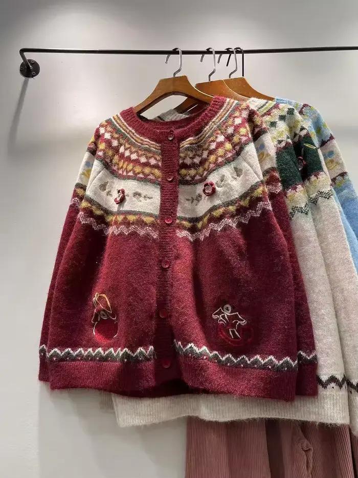 Cardigan de Style japonais pour femmes automne hiver Beige bleu rouge rose pull Cardigan Mori fille 