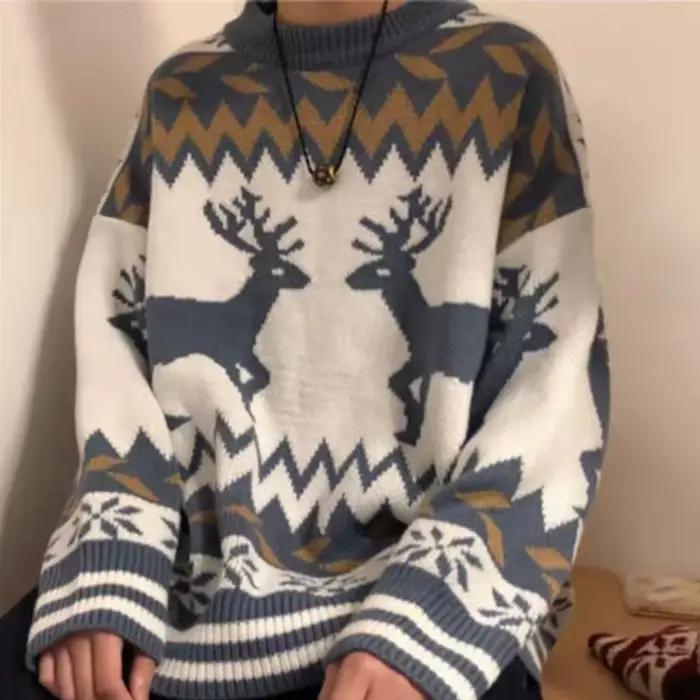 Pull de noël pour Couple, ample et décontracté, tricoté, haut extérieur de style coréen, nouvelle co