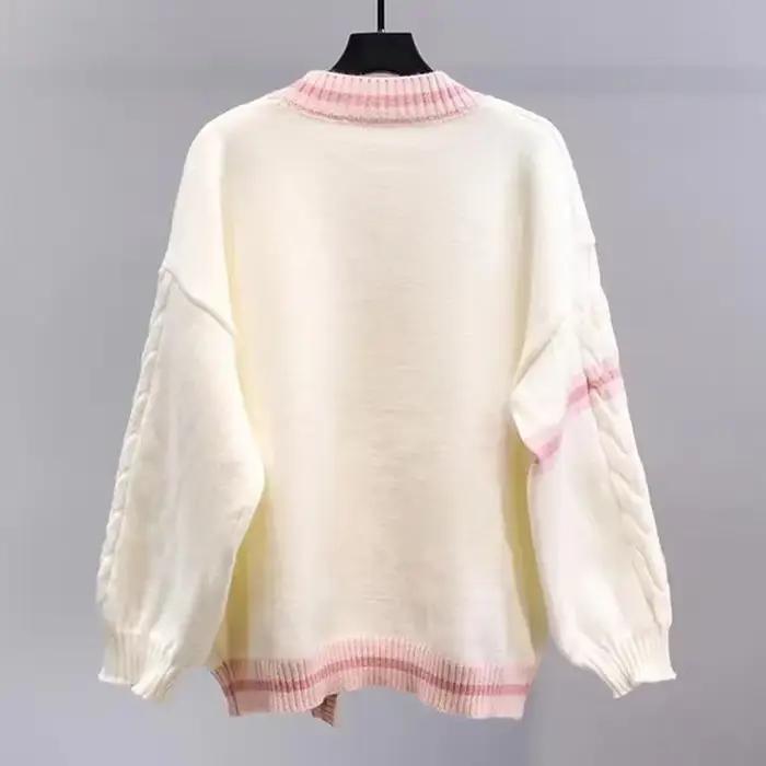 Cardigan tricoté à col en V pour femme, pull à nœud doux, style Y2K, couleur contrastée, Kawaii JK, manteau à simple boutonnage, pour automne hiver, pour femmes junior
