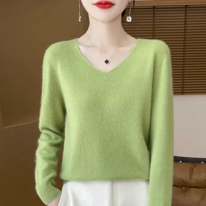 Cardigan col en v couleur unie à manches longues nouveau pull tricoté pour femme