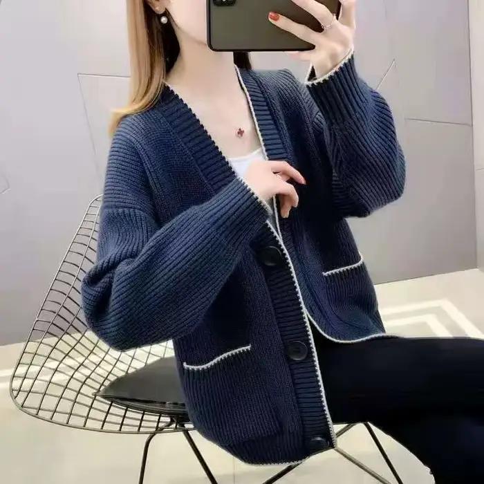 Cardigan Harajuku Tendance Patchwork Élégant Femme Style Coréen Chic Bureau Occasions Spéciales Automne Hiver