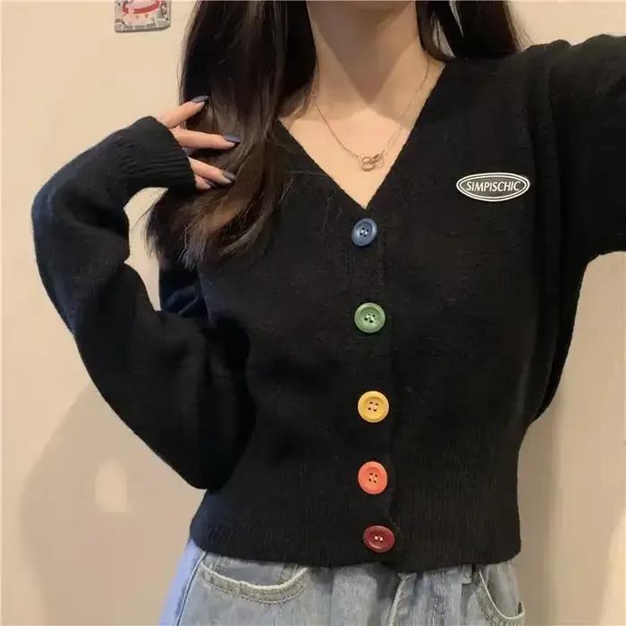 Cardigan Kawaii RankSweet Femme Style Bureau Dame Design Coloré Occasionnels Automne Hiver