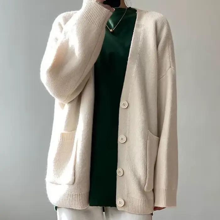 Cardigan chic jaune col en V pour femme style bureau confortable automne hiver 2024