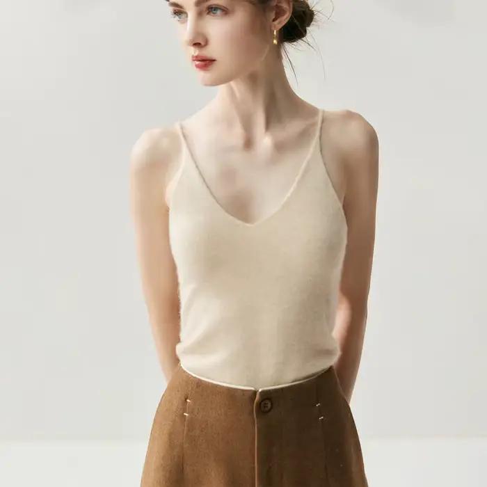 Camisole en cachemire sans manches col en V pour femme polyvalente toutes saisons MVLYFLRT