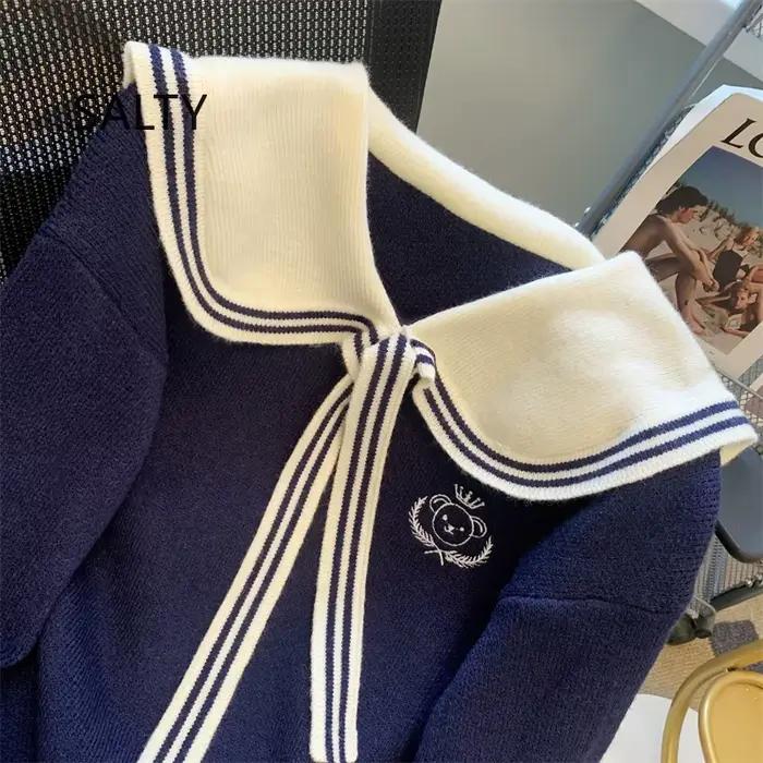 Nouveau Pull Brodé Ours Japonais Mignon 2025 pour Femme