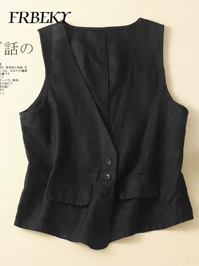 Glafor-Veste en Coton et Lin pour Femme