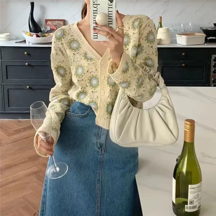 Cardigan Femme REALEFT Printemps-Été en Dentelle Crochetée 2026