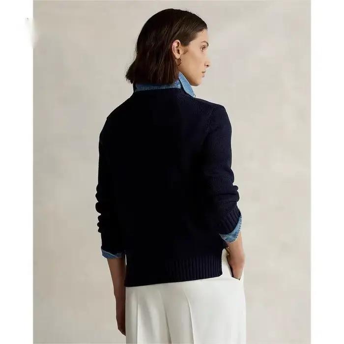 Classique brodé ours coton tricots coupe ample col rond polyvalent automne hiver femmes mode rue Style pull