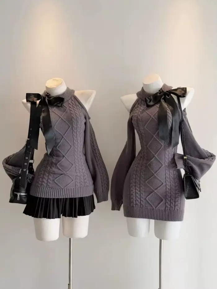 Kawaii – robe pull à épaules dénudées pour femme