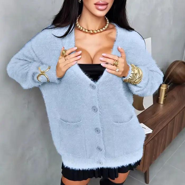 Pull en acrylique pour femmes, col en V, décontracté, automne-hiver, doux et confortable