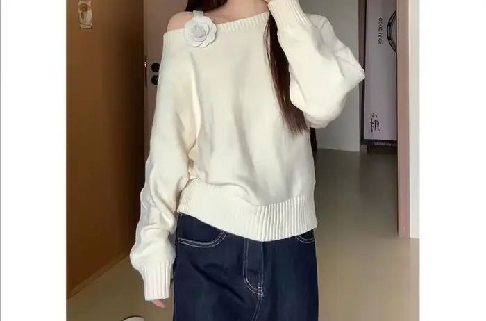 Pull-over en tricot asymétrique à une épaule, ample et original, pour femme