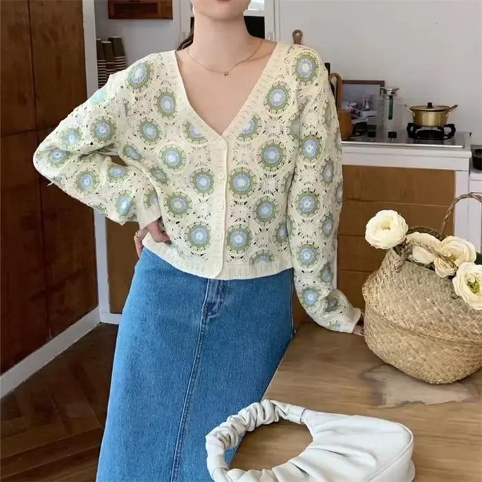 Cardigan Femme REALEFT Printemps-Été en Dentelle Crochetée 2026