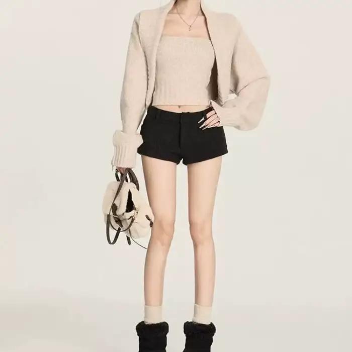 2025 rétro revers châle pull veste bustier tubulaire femmes automne et hiver tricoté