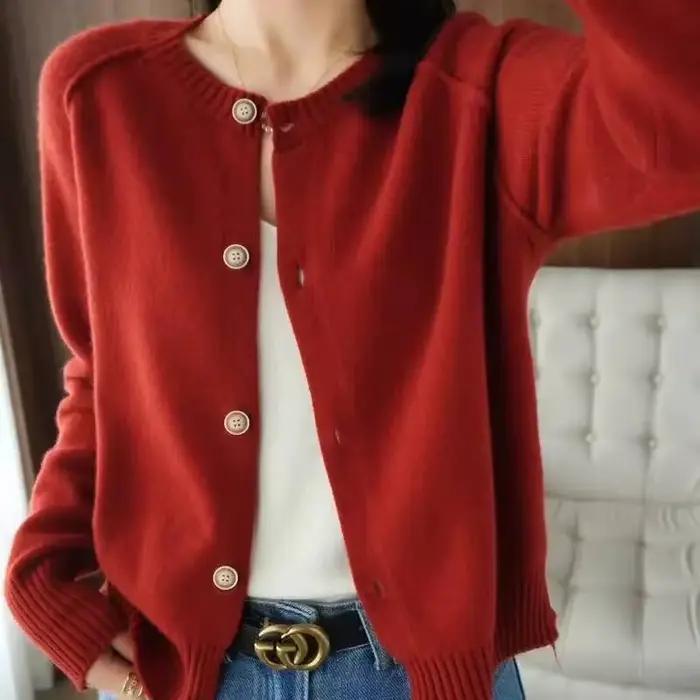 Cardigan en cachemire à col rond pour femme
