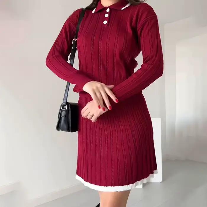 Robe de bal bywindto avec patchwork et col polo pour femmes style classique automne-hiver