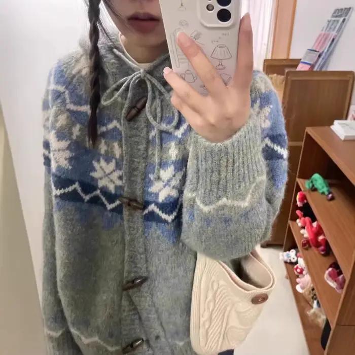 Cardigan Vintage américain Mohair Fair Isle