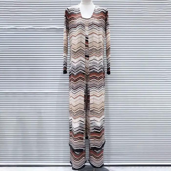 MARIA – Nouvelle collection été : Ensemble 3 pièces décontracté avec cardigan long à rayures dégradées (Robe) + débardeur ajusté + pantalon droit ample