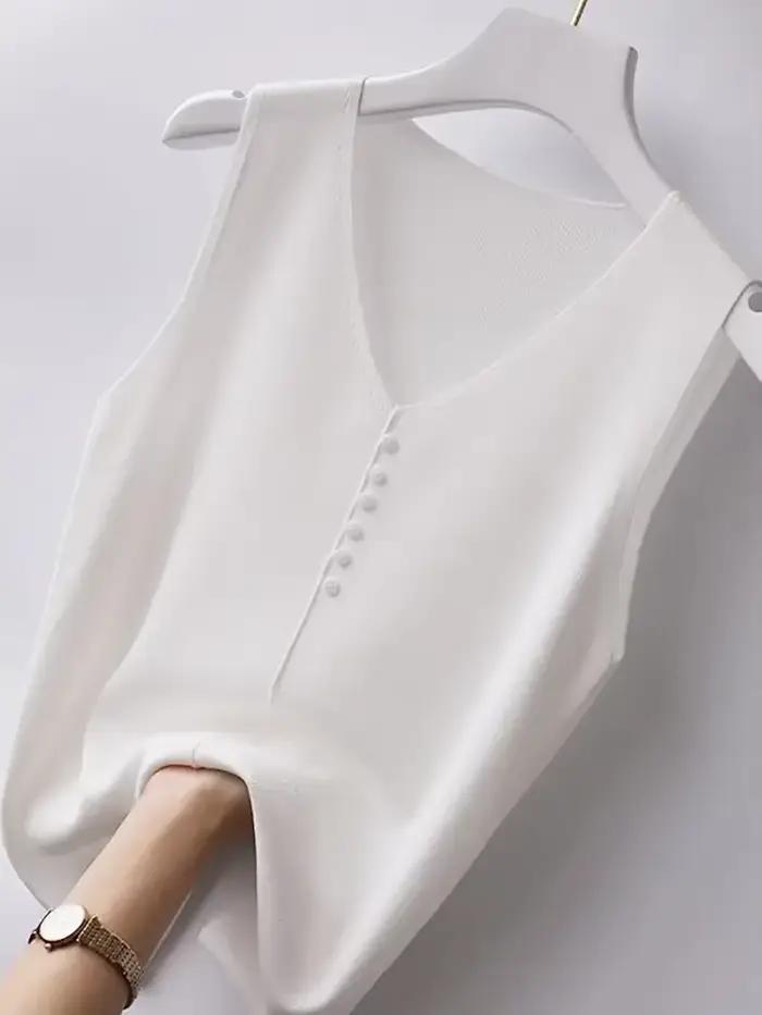 Débardeurs en tricot pour femmes décontractés et élégants en coton blanc noir beige rose bleu pour les occasions spéciales été printemps