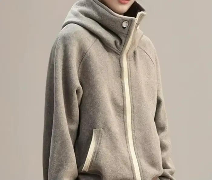 Nouveau pull à capuche court gris style baseball pour femme