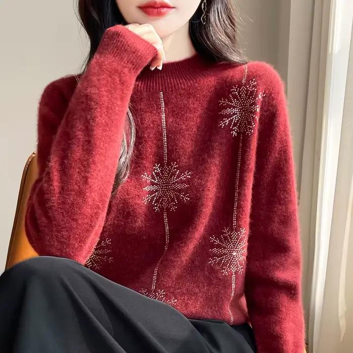 Pull à col montant ample et décontracté pour femmes, automne et hiver, polyester et coton, coupe raffinée pour toutes les occasions