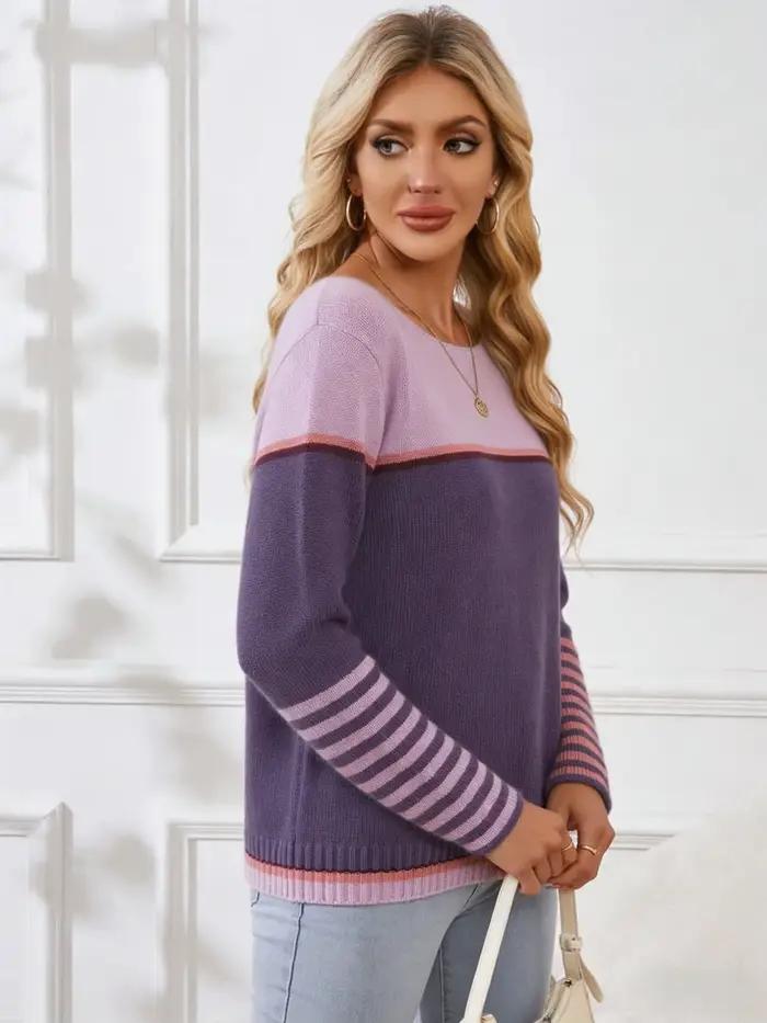Pull en maille contrasté à rayures colorées pour femme