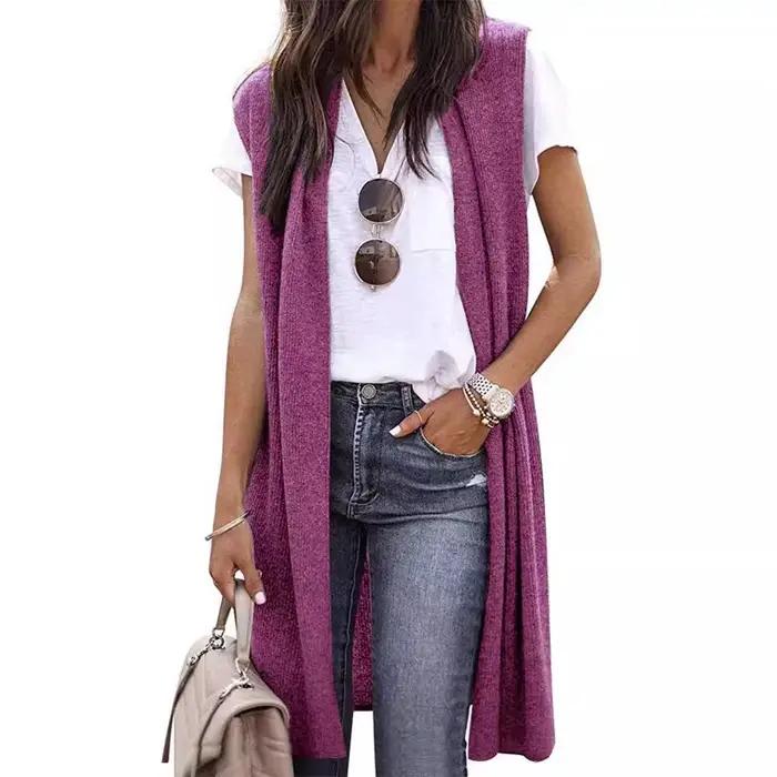 Cardigan en tricot Long sans manches pour femme