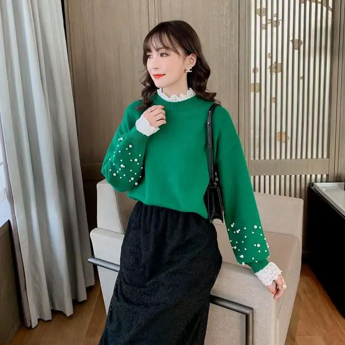 Pull en dentelle épissé pour femme