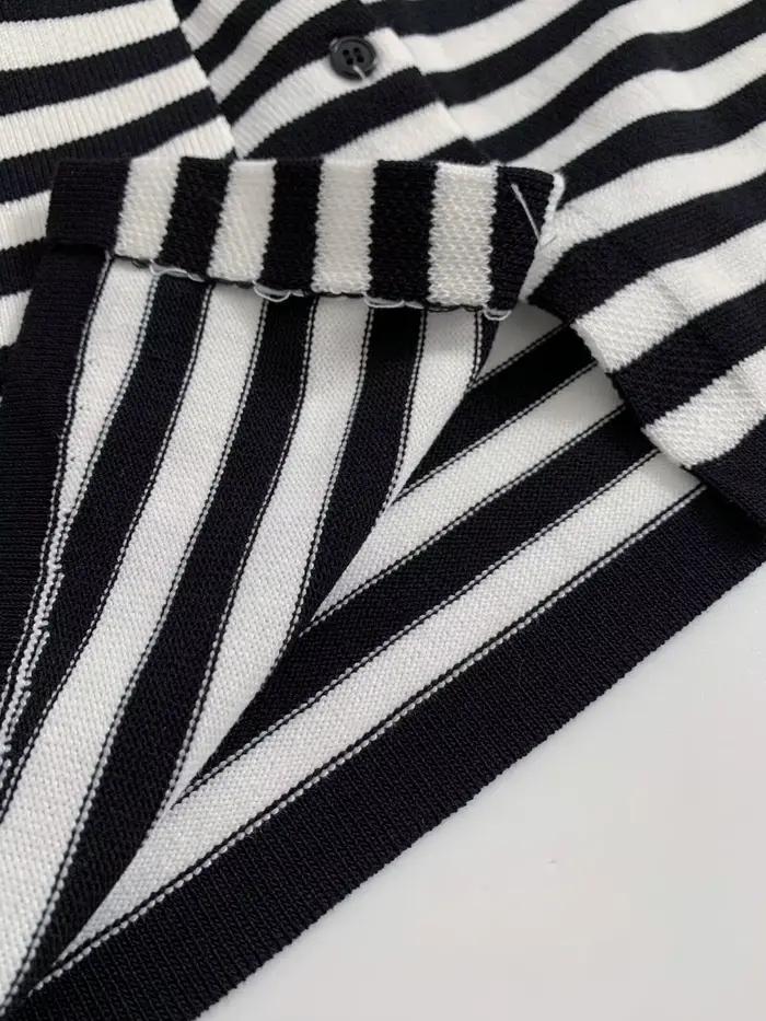 DUOPERI Gilet en tricot rayé noir et blanc pour femme