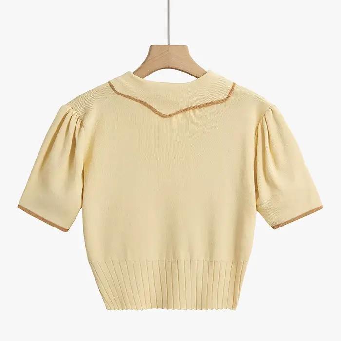 Pull en viscose mode coréenne bloc de couleurs col à revers manches princesses pour femmes printemps été