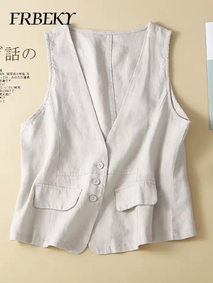 Glafor-Veste en Coton et Lin pour Femme