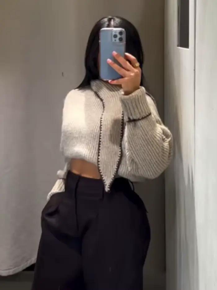 HH femmes hiver nouvelle mode polyvalent nœud décoré pull femme décontracté mince col montant à manches longues