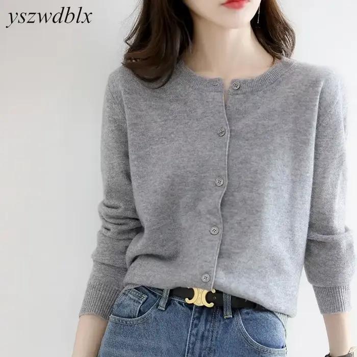 YSZWDBLX femmes Cardigans pull col rond printemps automne tricoté cachemire