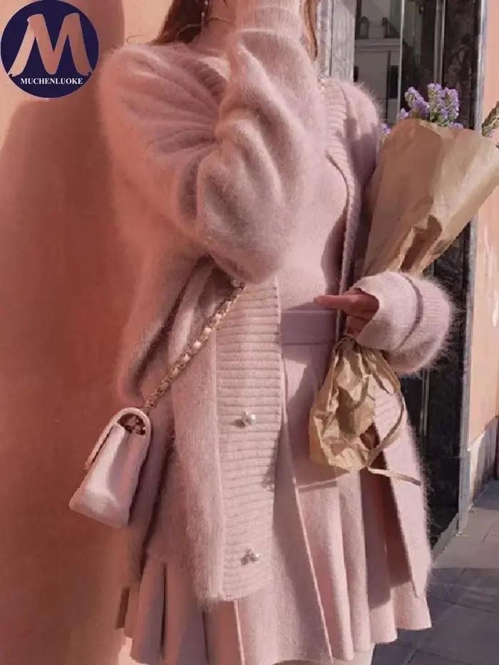 Pull ample à col en V pour femme, cardigan élégant en polyester, hauts magnifiques pour automne et hiver, style coréen, confortable et chic