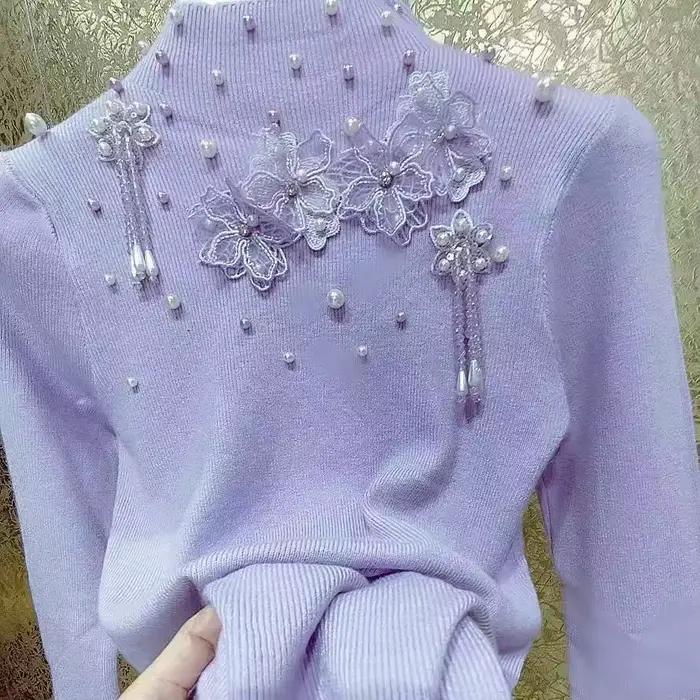Pull en tricot pour femme avec perles