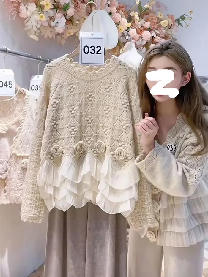Pull jacquard rose pour femme