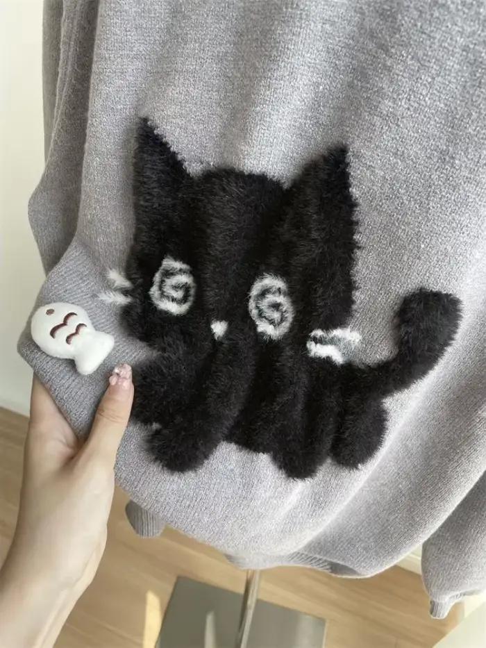 Pull en tricot gris à col rond pour femme
