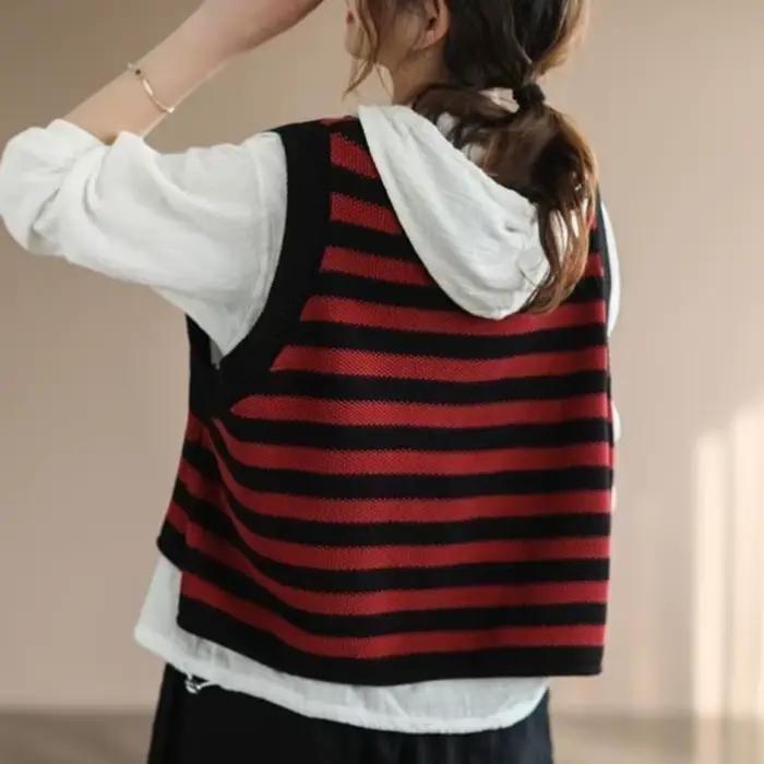 Gilet en tricot pour femmes sans manches rayé ample et décontracté pour automne hiver occassions spéciales